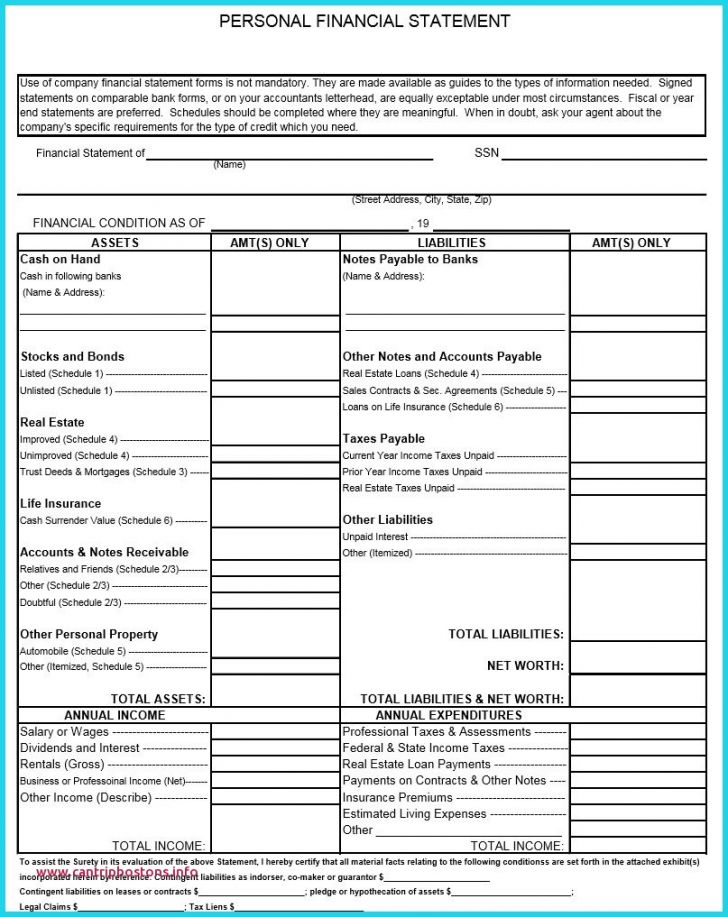 Permalink to New Blank Personal Financial Statement Template
